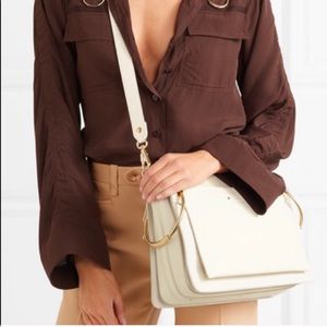 Chloe Roy Leather Suede White Black Crossbody Bag cream purse top handle gold